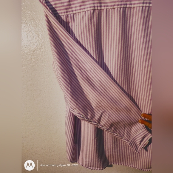 Lands'end Pink and White Stripped Long Sleeve Button Down Shirt Size 16 Tall Val - Picture 4 of 5